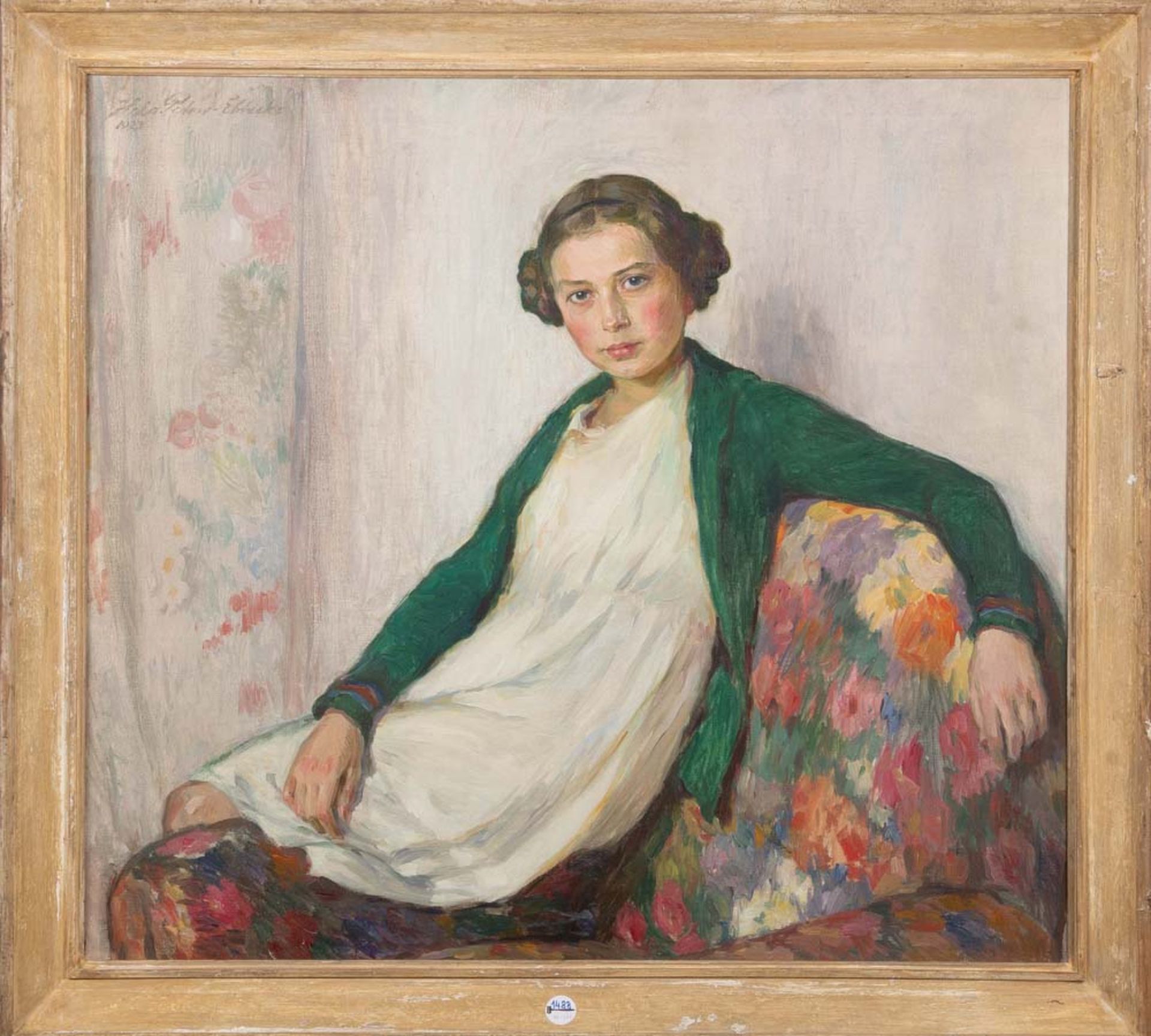 Helga Peters (1885-1973). Sitzendes Mädchenportrait. Öl/Lw., li./o./sign., dat.1923, gerahmt, 90 x