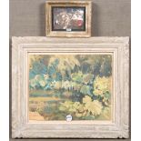 Maler des 20. Jhs. Abstrakte Landschaft mit Blumen und Bäumen. Aquarell, li./u./unleserlich sign.,