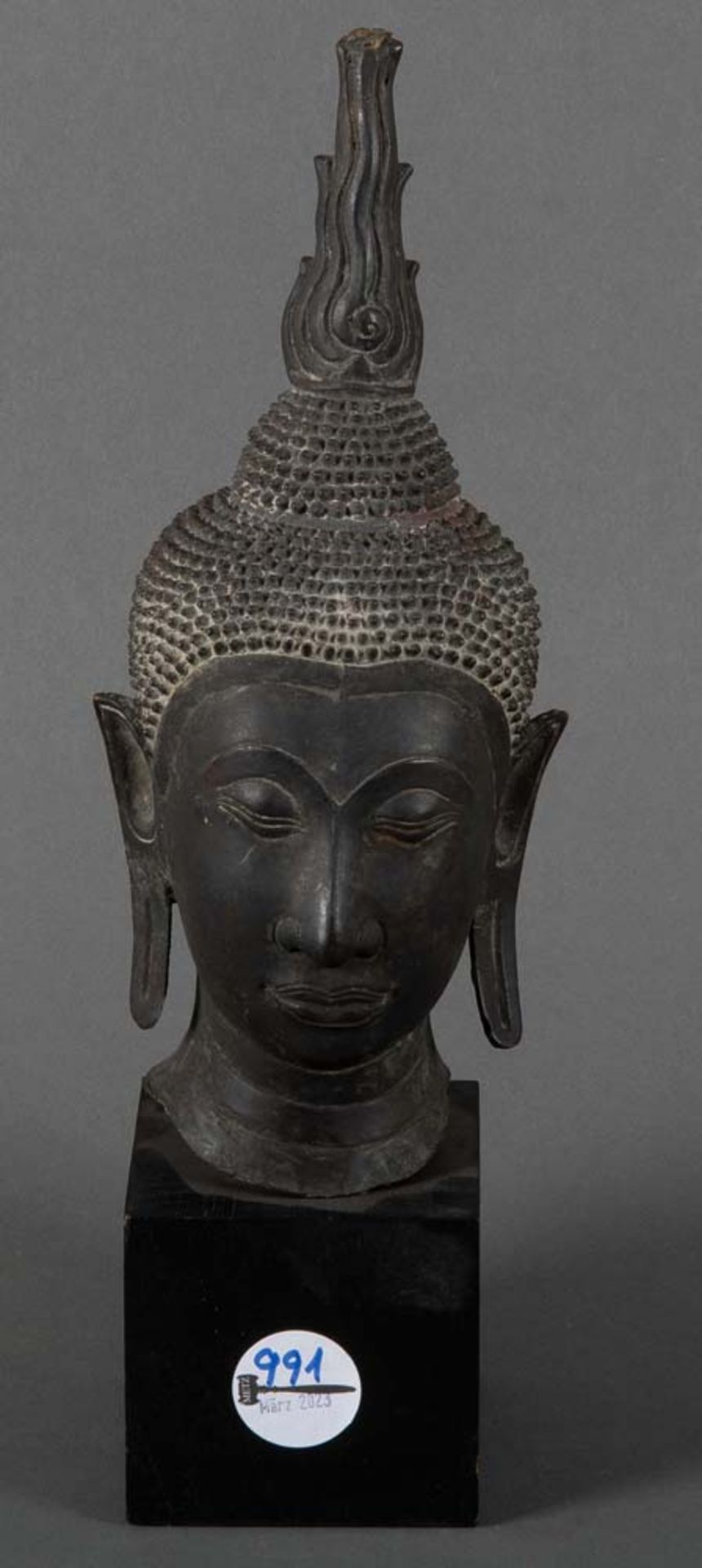 Buddha-Kopf. Thailand, Ayutthaya 17. Jh. Bronze, H=27,5 cm. (best.)