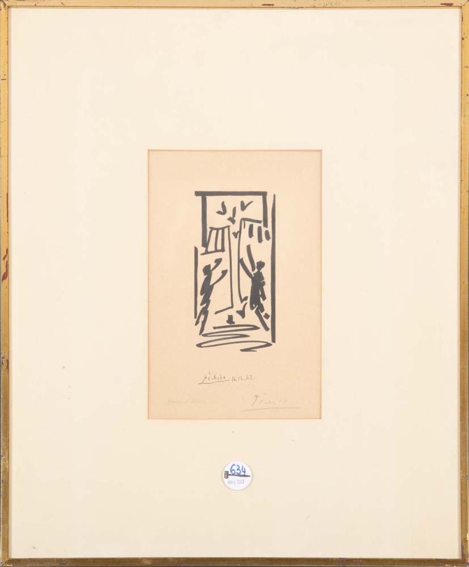 Pablo Picasso (1881-1973). Zeichnung fürs Theater. Lithographie, re./u./sign., mittig dat. 16.12.62,