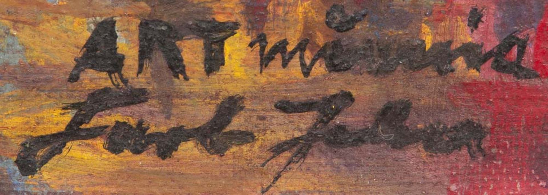 Jeha (Maler des 20. Jhs.). Abstrakte Landschaft. Öl/Lw., auf Holz aufgezogen, re./u./sign., gerahmt, - Image 2 of 2