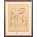 Maria Uhden (1892-1918). Mann und Frau mit Kind und Tieren in Landschaft. Lithographie, li./u./