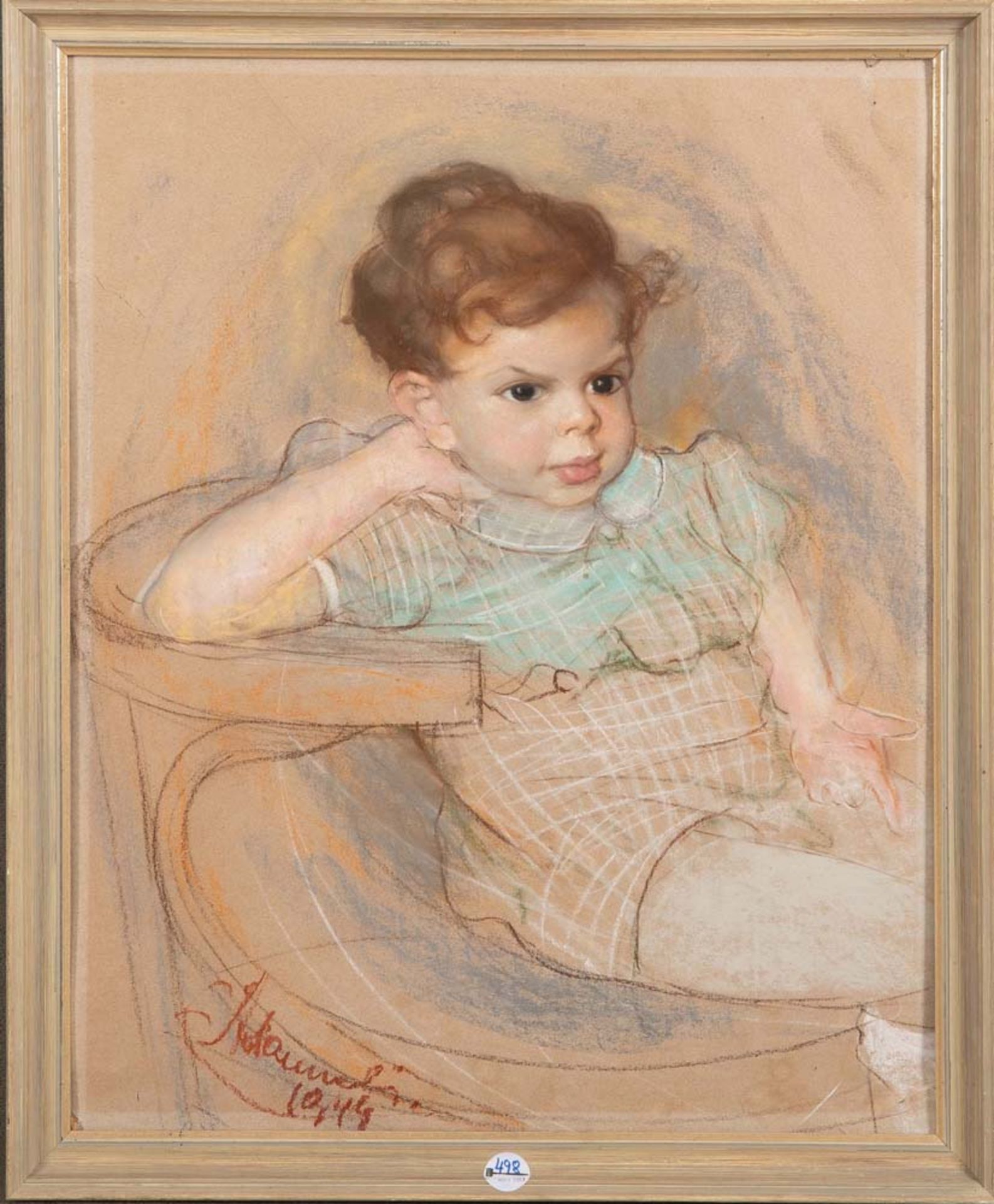 Maler des 20. Jhs. Kinderportrait. Pastell, re./u./unleserlich sign., dat. 1949, gerahmt, 72 x 58