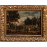 Abraham Jansz Storck (c. 1635-1708) attrib. Parklandschaft mit Reitern und Figurenstaffage. ÖL/