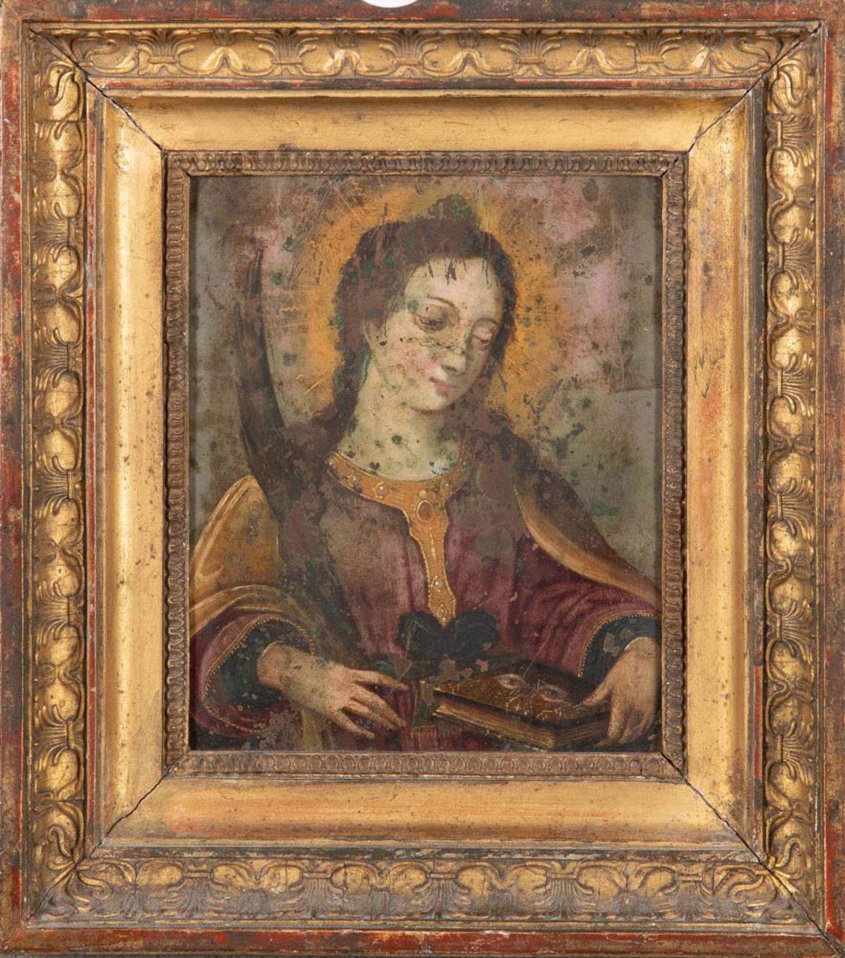 Maler des 18. Jhs. Heilige Odilie. Öl/Metall, gerahmt, 17 x 14 cm.