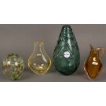 Vier Vasen. Italien / Skandinavien 20. Jh. Farbloses Glas, farbig überfangen und mit