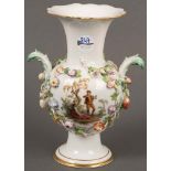 Vase. Meissen 20. Jh. Porzellan, mit aufbossierten Blütenästen, Reserven bunt bemalt mit