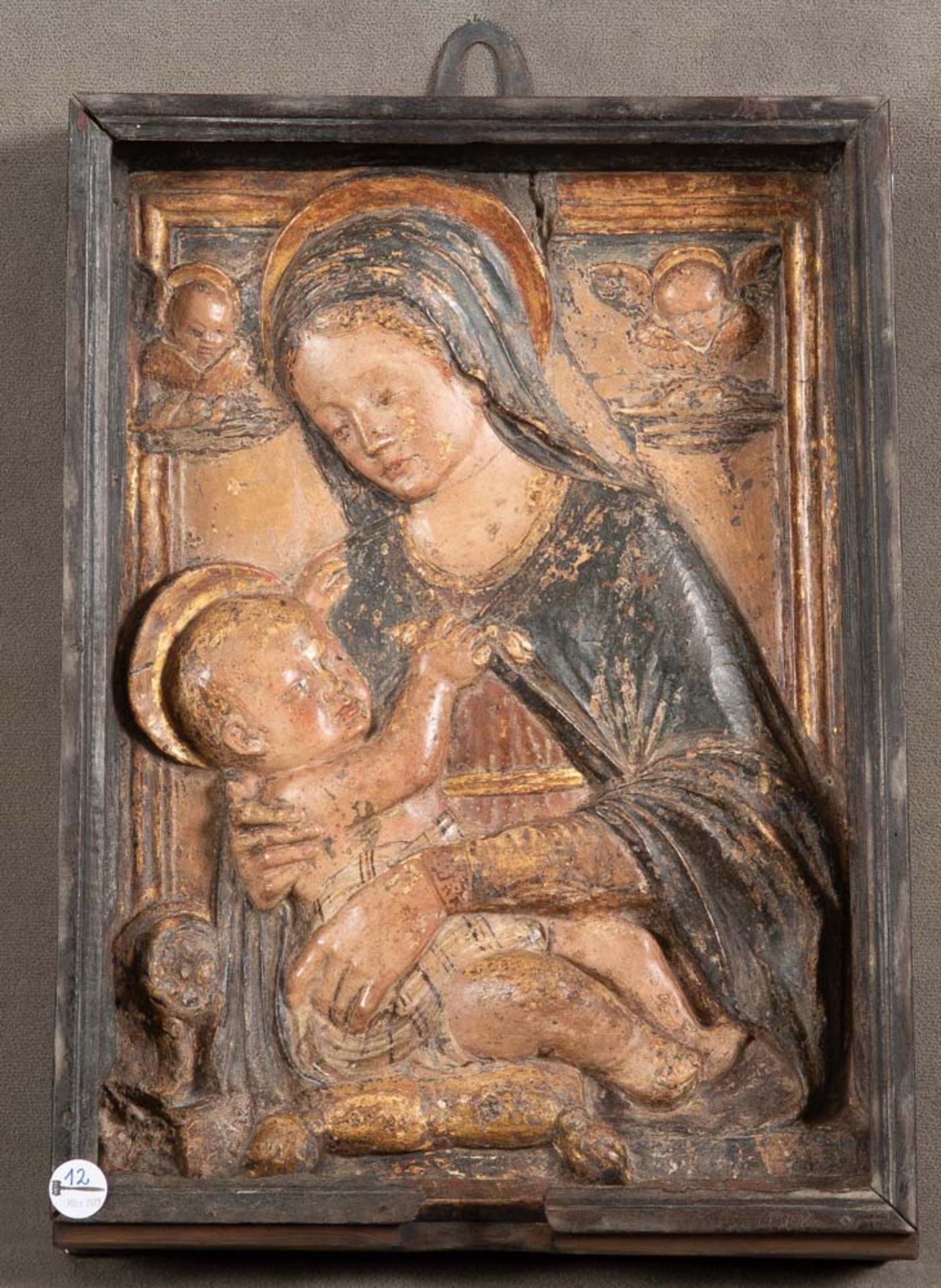 Antonio Rossellino (1427-1479/81) attrib. Madonna mit Kind. Terrakotta, reliefiert und farbig