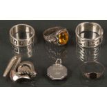 Konvolut Ringe, Anhänger und Brosche. Meist Silber, ca. 19 g, ein Stück besetzt mit Citrin.