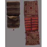Zwei kaukasische Satteltaschen, 86 x 46 bzw. 144 x 47 cm.