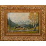 Alfred Dembeck (Maler des 20. Jhs.). Gebirgslandschaft mit Hütte, Wetterstein. Öl/Holz, li./u./