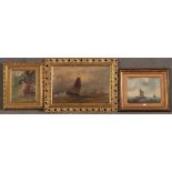 Maler des 19. Jhs. Segelboote auf bewegter See. Öl/Lw., gerahmt, 21 x 27 cm; dazu zwei Rahmen, 26