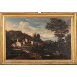 Italienischer Maler des 17. Jhs. Architekturlandschaft mit Figurenstaffage. Öl/Lw., gerahmt, 49 x