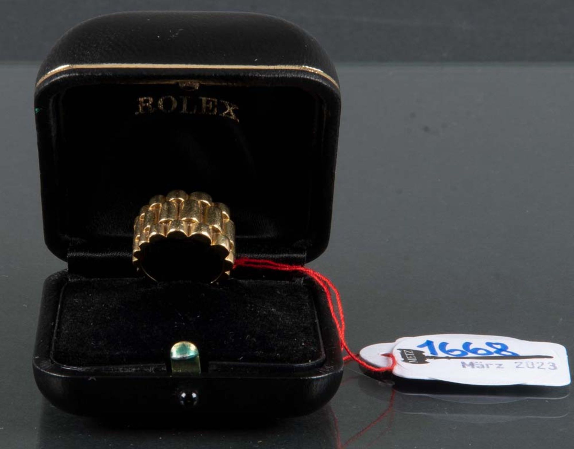Rolex-Damenring. 18 ct Gold, ca. 11,3 g, in Original-Etui, Ringgröße 46.>> Los Nr. wird zu Gunsten