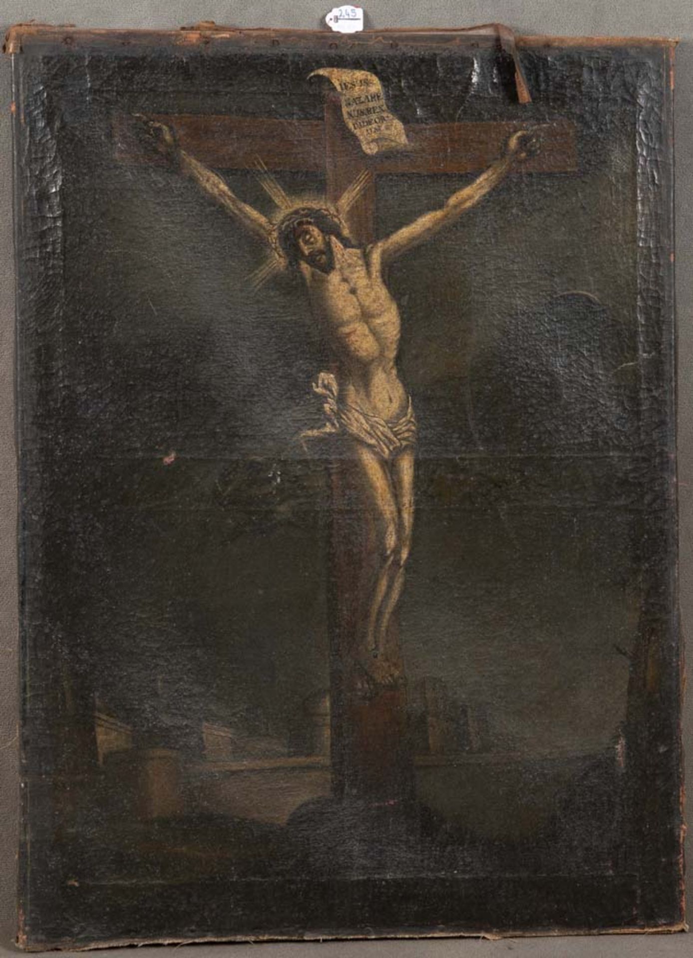 Maler des 18. Jhs. Christus am Kreuz. Öl/Lw., 95 x 68 cm. (besch.) **
