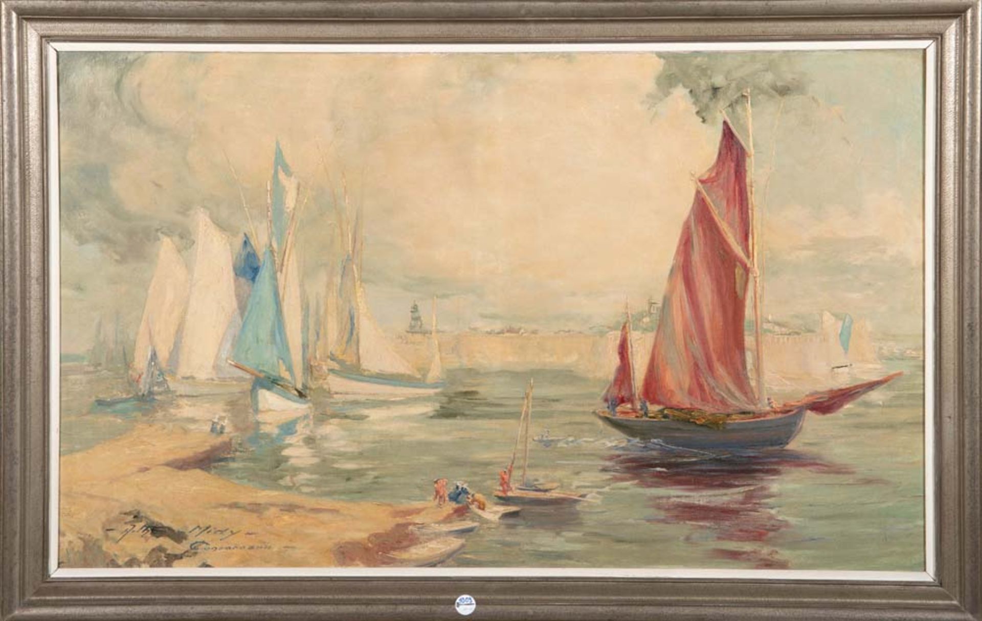 Arthur Midy (1887-1944). Segelboote in der Bucht. Öl/Lw., li./u./sign., gerahmt, 81 x 135 cm. **