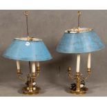 Paar Bouillotte-Lampen. Paris 19. Jh. Bronze, vergoldet, mit verstellbarem Metallschirm. Provenienz: