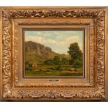 Edmundt Kanoldt (1845-1904) attrib. Landschaft mit Gebäude und Gebirge. Öl/Holz, gerahmt, 28,5 x