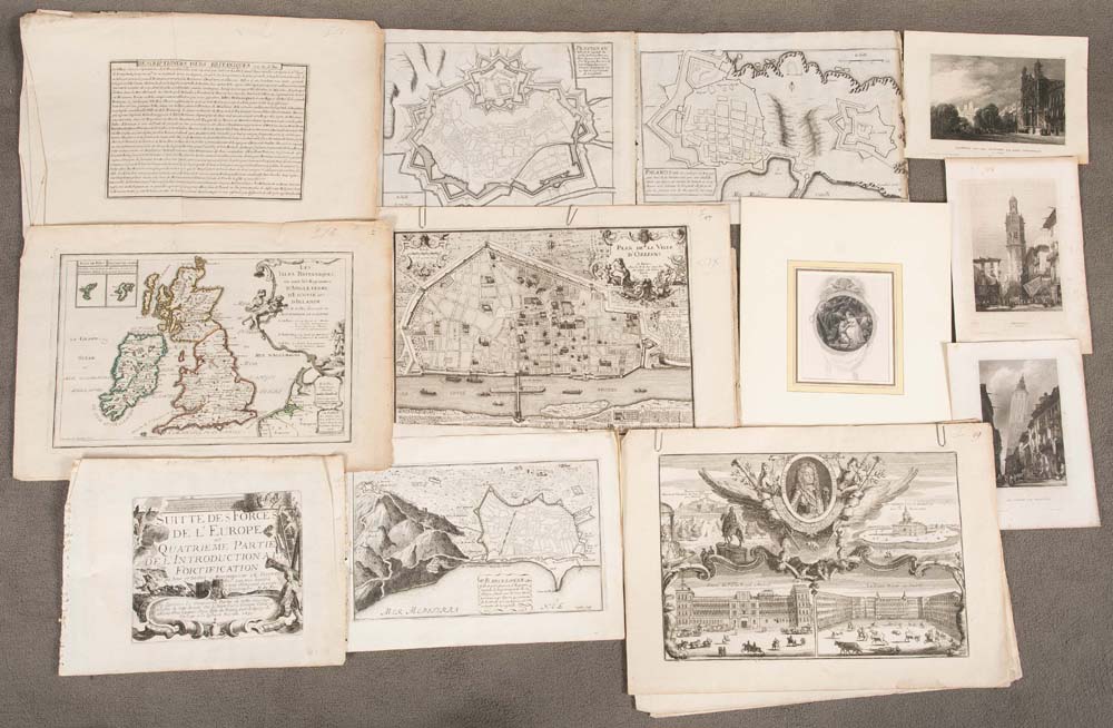 Vincent de Ginville u.a. (17. bis 19. Jh.). Konvolut Karten und Stadtansichten, teilw. mit