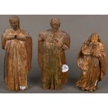 Drei Heiligenfiguren. Wohl Spanien 18. Jh. Holz, geschnitzt, auf Kreidegrund farbig gefasst, H=24,