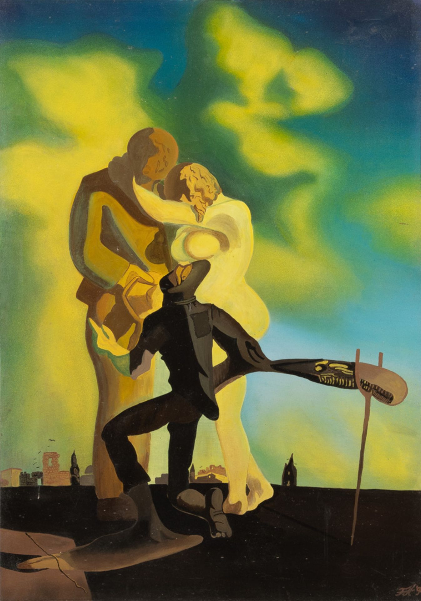 Maler des 20. Jhs. Motiv nach Salvador Dalis „Meditation auf der Harfe“. Öl/Lw., re./u./monogr.,
