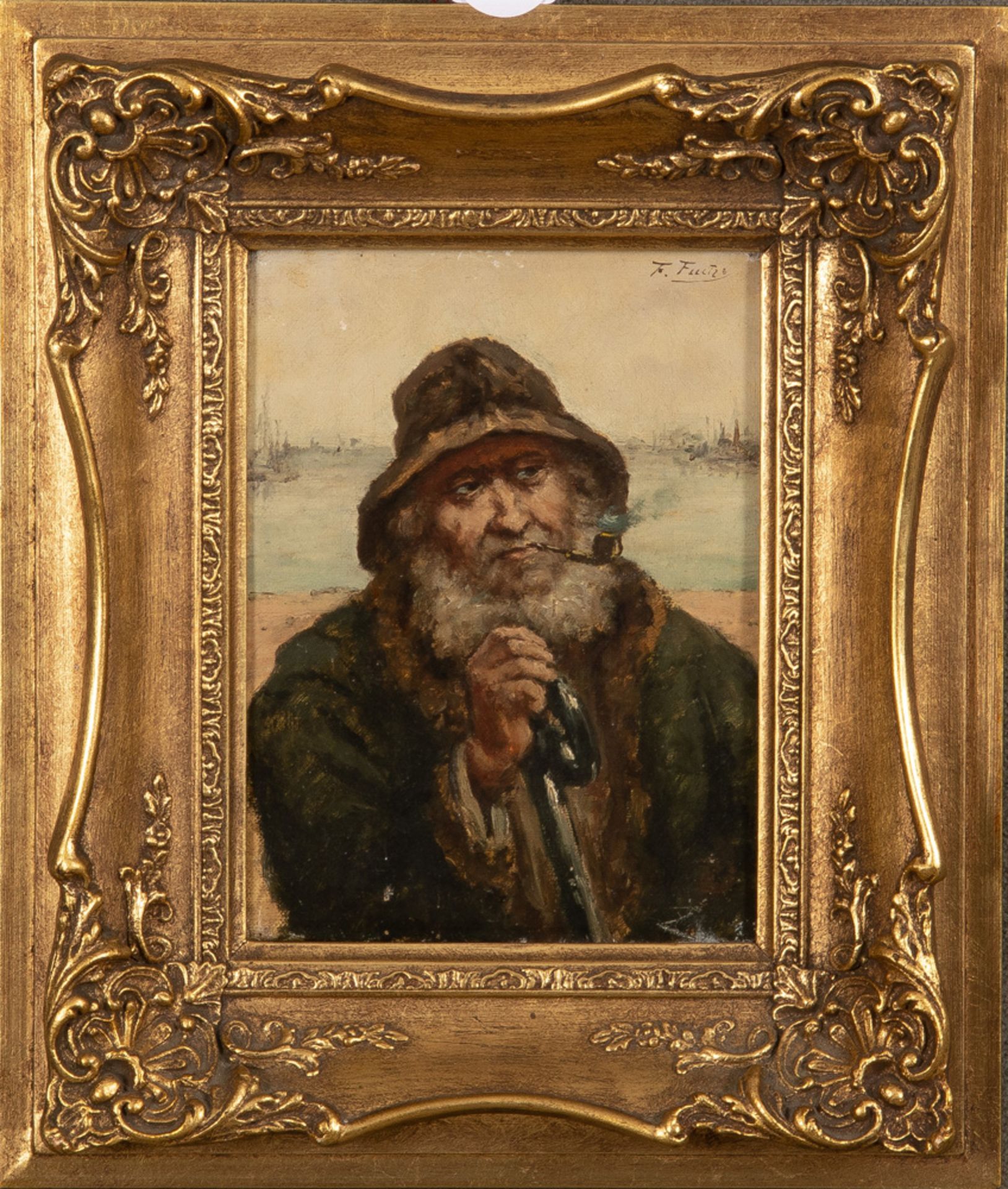 Franz Xaver Fuchs (1868-1944). Portrait eines bärtigen Mannes mit Pfeife. Öl/Lw., re./o./sign.,