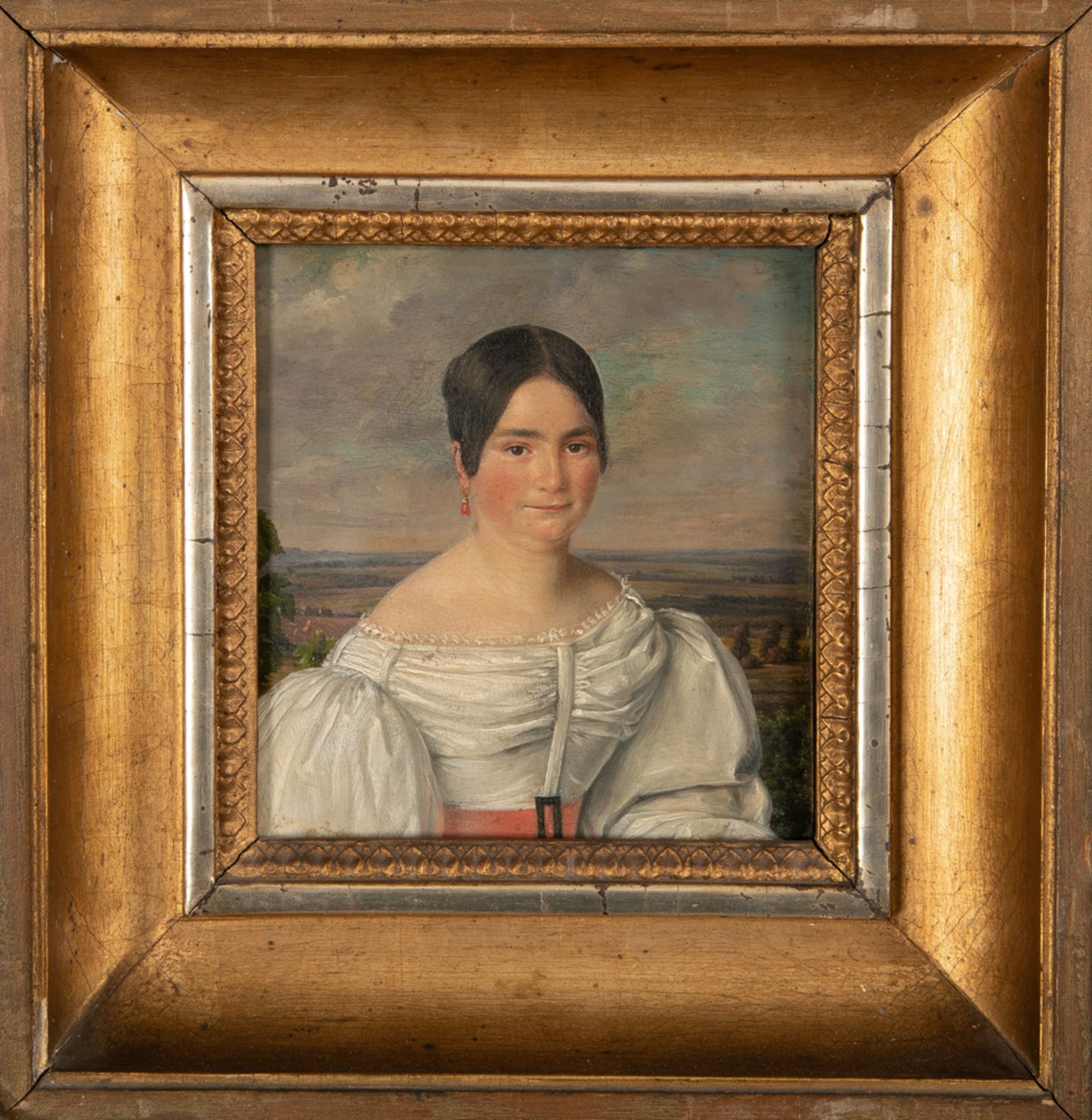 Maler des 19. Jhs. Halbportrait einer Dame. Öl/Kupfer, gerahmt, 13 x 12 cm.