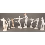 Acht stehende Frauenfiguren. Rosenthal u.a., 20. Jh. Porzellan, weiß glasiert, am Boden gemarkt, u.