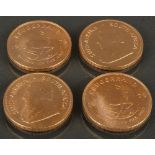Vier Krügerrand-Goldmünzen, ca. 137 g.