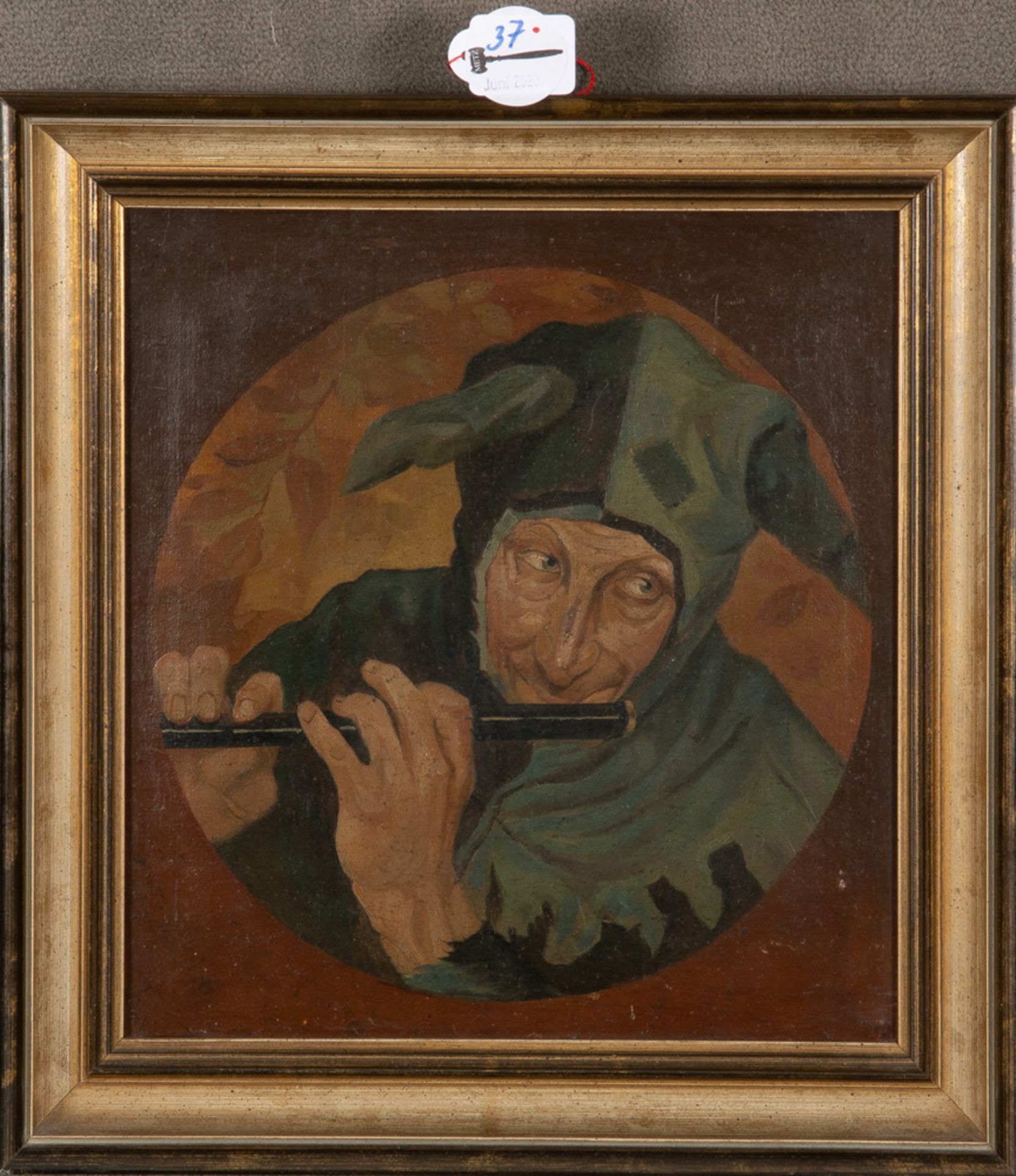 Maler des 20. Jhs. Harlekin mit Flöte. Öl/Lw., gerahmt, 26,5 x 25 cm.