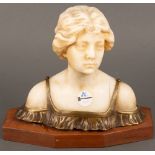 Saul Fanfani (1856-1919). Mädchenbüste. Marmor, mit Bronze, auf späterem Holzsockel, H=25,5 bzw.