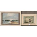 Maler des 20. Jhs. Küstenlandschaft / Segelboote in der Bucht. Öl/Lw., li./u./monogr., gerahmt, 18 x