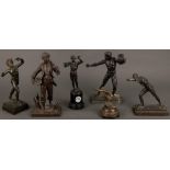 Sechs Männerfiguren. Deutsch / Frankreich / Italien 20. Jh. Bronze / Spritzguss, H=15,5 bis 32 cm.