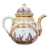 Teekanne Meissen 1723-25 Birnförmig, auf eingeschnürtem, wulstigem Standring. Seitlich