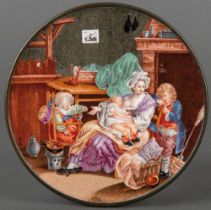 Tondo „Die Gute Mutter“ Frankenthal 1778 Runde, leicht gemuldete Porzellantafel. Exzellent bunt