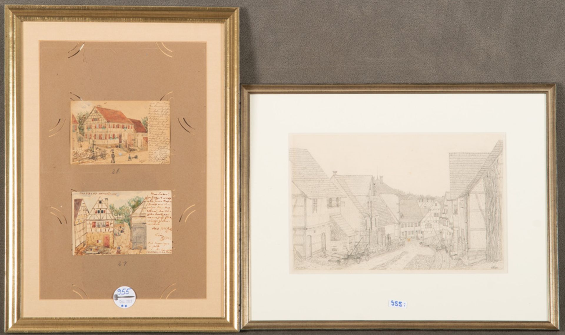 G. Bokle (Maler des 19. Jhs.). Zwei Ansichten von Leutenbach. Zwei Aquarelle/Papier, re./u./sign.,