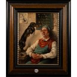 Alfons-Maria Niemitz de Castelli (Maler des 20. Jhs.). Schlafender Mann mit Dackel. Öl/Malkarton,