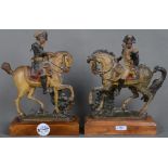 Zwei Figuren „Napoleon zu Pferd“. Frankreich 19. Jh. Ton, modelliert und farbig bemalt, montiert auf