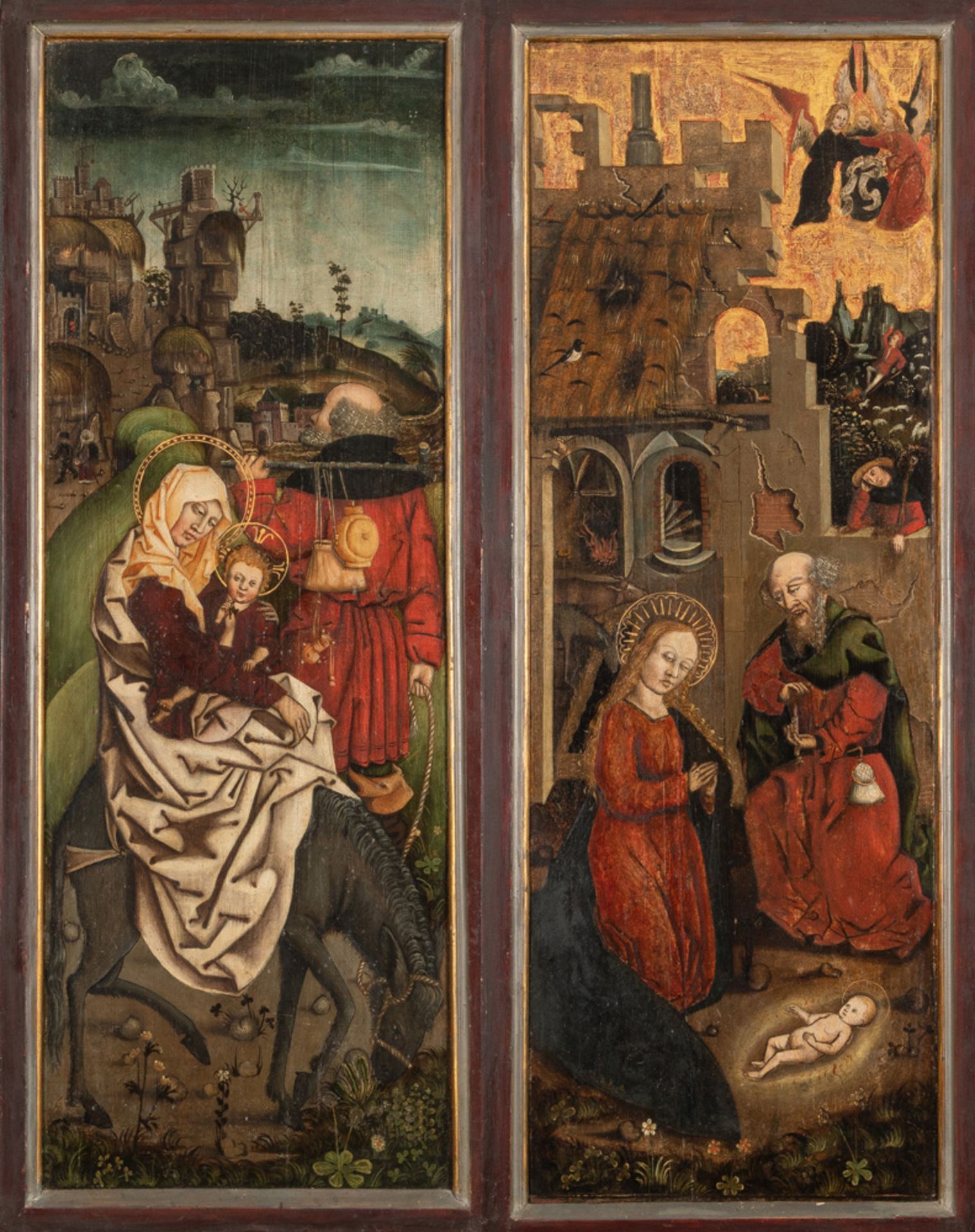 Deutscher Meister der Spätgotik, Ende des 15. Jhs. Ein Paar Altarflügel mit den Szenen „Weihnachten: