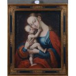 Unbekannter Meister des 17./18. Jhs. Muttergottes mit Kind. Öl/Lw., gerahmt, 54 x 43 cm.