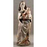 Madonna mit Christuskind („Neue Eva“). Mittelrheinisch 16. Jh. Massivholz, geschnitzt, mit alter