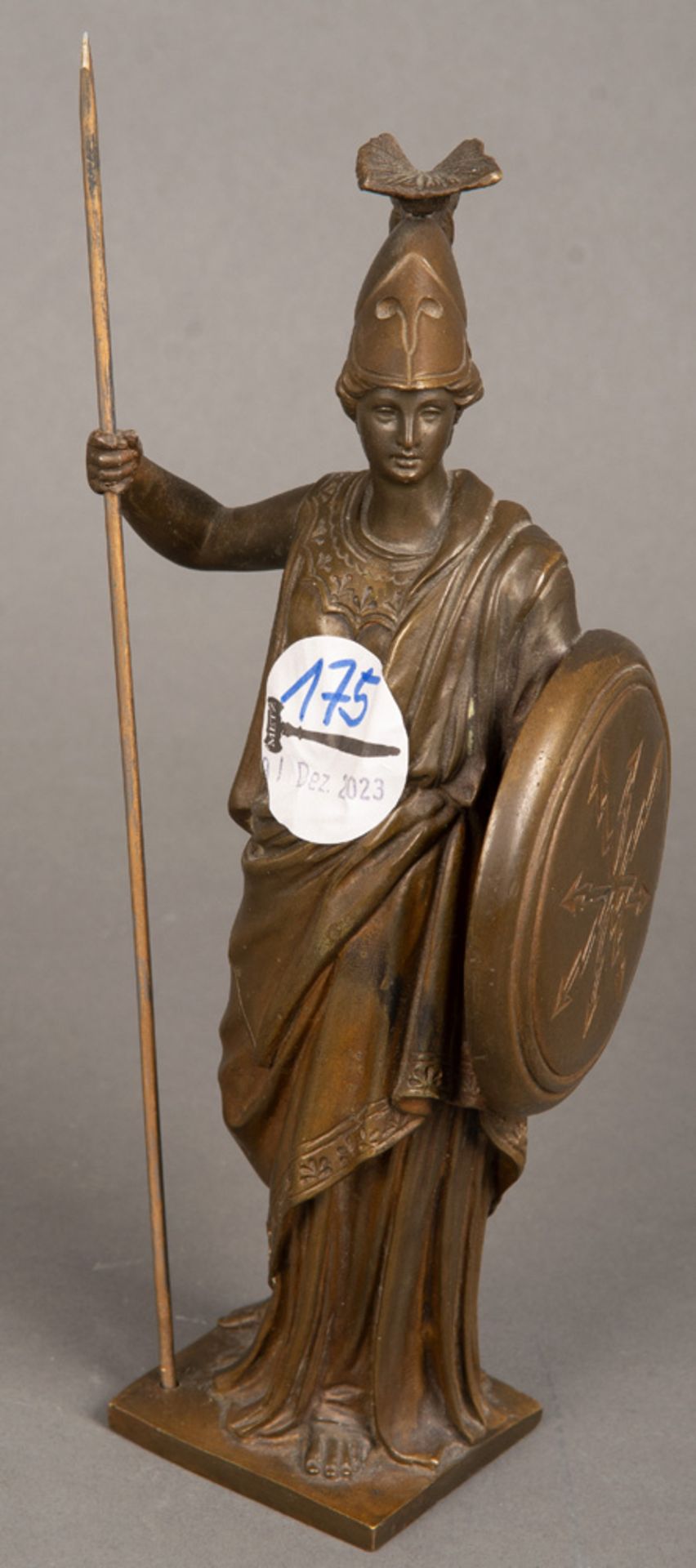 Stehende Athena. Italien 19. Jh. Bronze, H=22 cm. (Speer ergänzt)