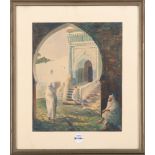 Karl Ludwig Born (1864-1914). Blick auf das Portal einer Moschee mit Personenstaffage. Aquarell/