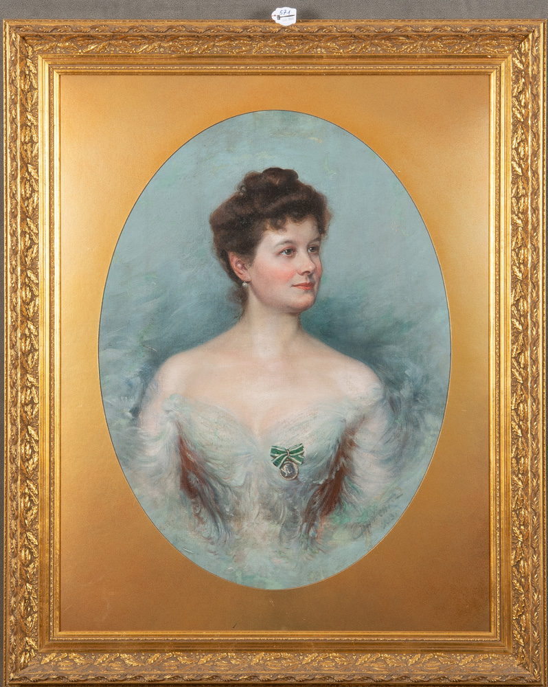 Innocent Ferenc (1859-1934). Porträt einer Dame mit der Verdienstmedaille für Kunst und Wissenschaft
