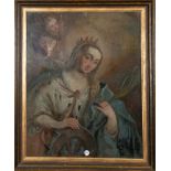Maler des 17. Jhs. Hl. Katharina. Hinterglasmalerei, hi./Gl. gerahmt, 94 x 73,5 cm. (Glas besch.) **