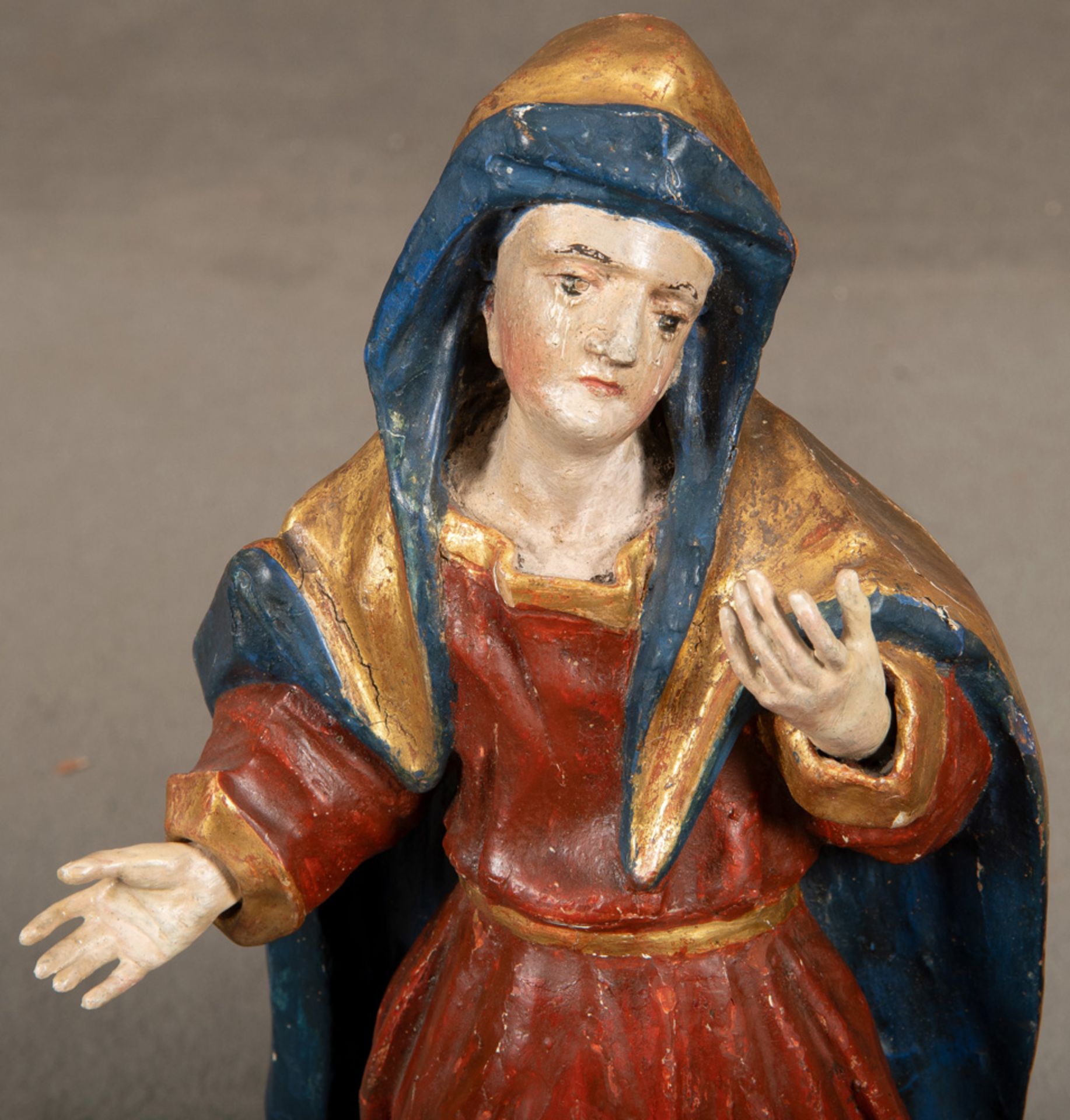Johannes und Maria aus der Kreuzigung. Süddeutsch 18. Jh. Massivholz, geschnitzt, auf Kreidegrund - Image 2 of 5