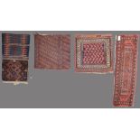 Vier kaukasische Satteltaschen bzw. Zeltbehänge, 38 x 128 bis 87 x 53 cm. (besch.)
