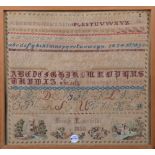„ABC“-Stickereivorlage, mittig bez./sign./dat. 1850, hi./Gl./gerahmt, 52 x 56 cm. **
