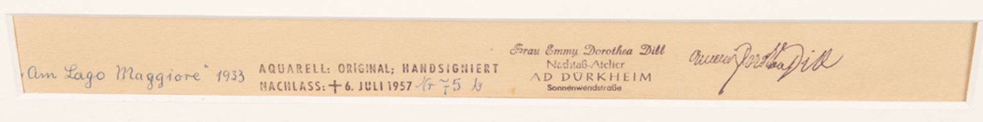 Otto Dill (1884-1957). „Am Lago Maggiore“. Aquarell/Papier, re./u./sign./dat. 1933, 29 x 37 cm. - Bild 3 aus 3