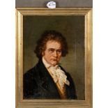 Milev French (Maler des 19. Jhs.). Porträt von Ludwig van Beethoven. Öl/Malkarton, gerahmt, 39 x
